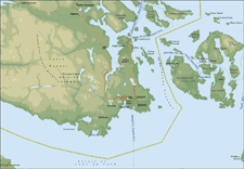 A Map of Southern Vancouver Island showing the location of Victoria BC